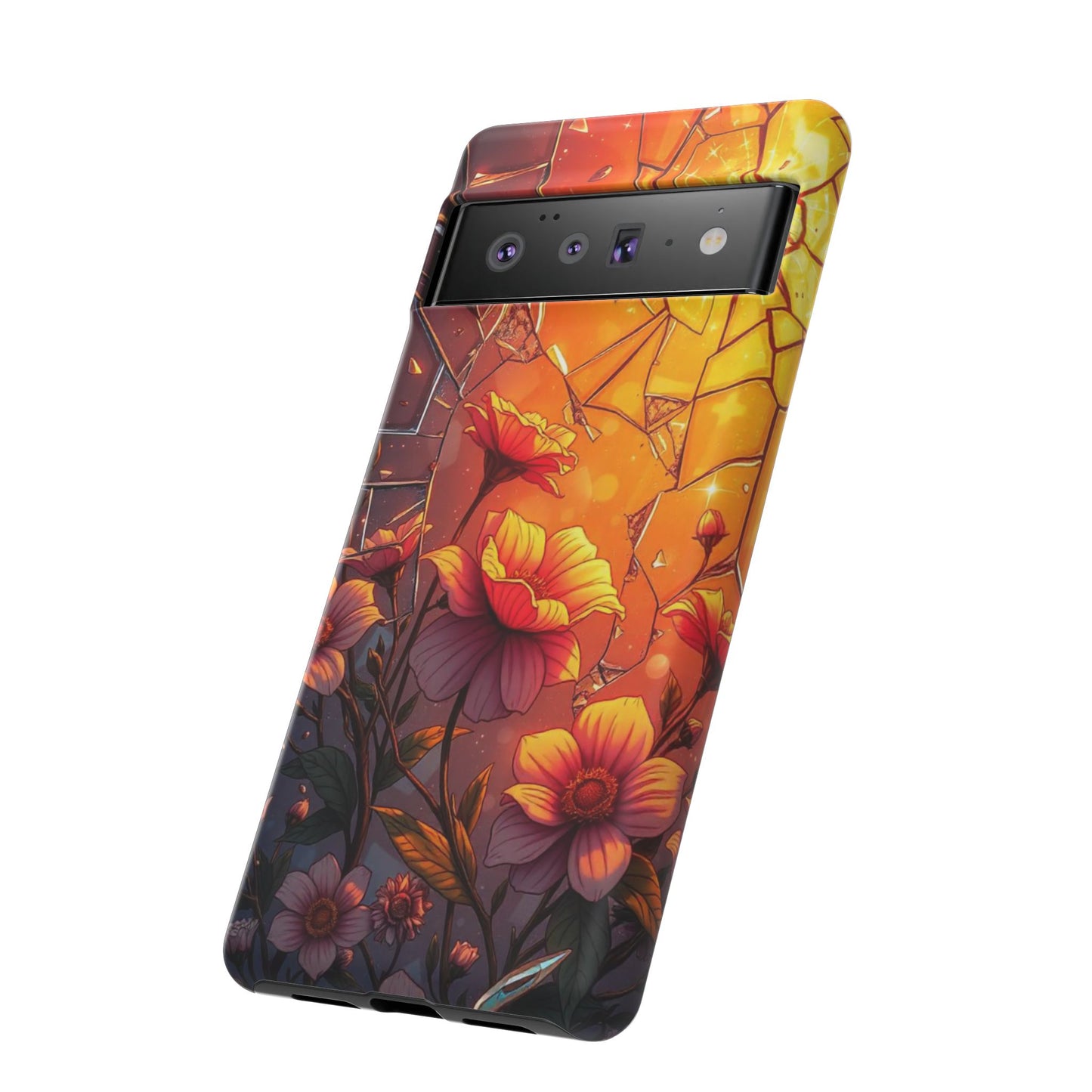 "Sunset Bloom: Shattered Glass & Floral Harmony Tough Case"