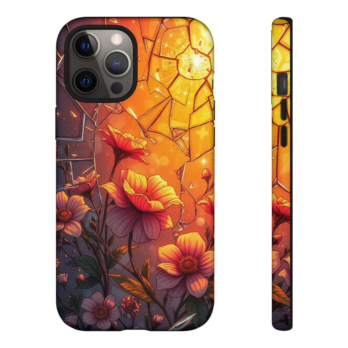 "Sunset Bloom: Shattered Glass & Floral Harmony Tough Case"