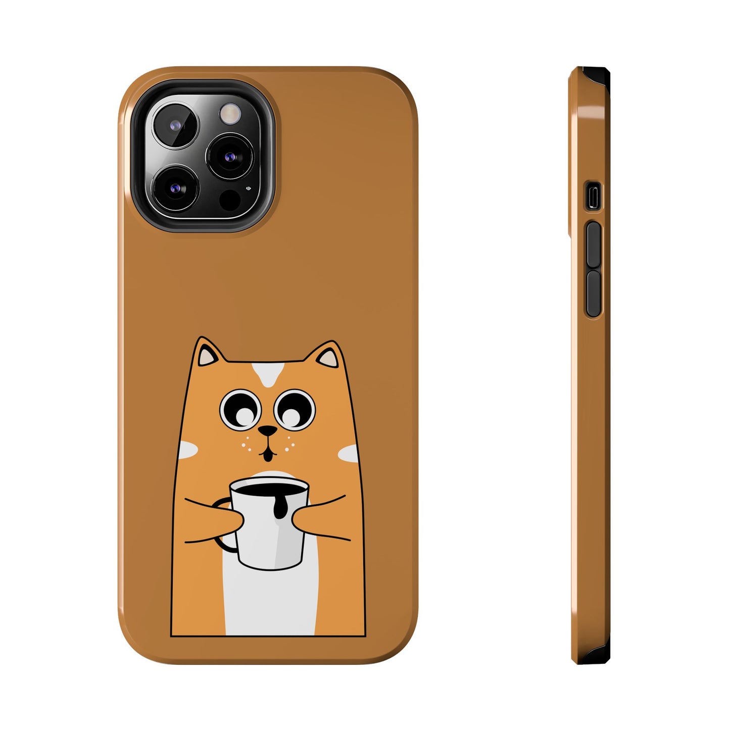 "Coffee Cat Tough Phone Case - Cute & Caffeinated Design"