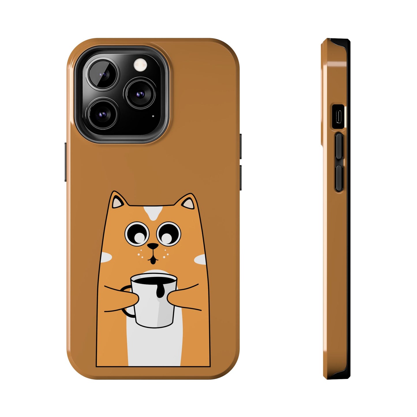 "Coffee Cat Tough Phone Case - Cute & Caffeinated Design"