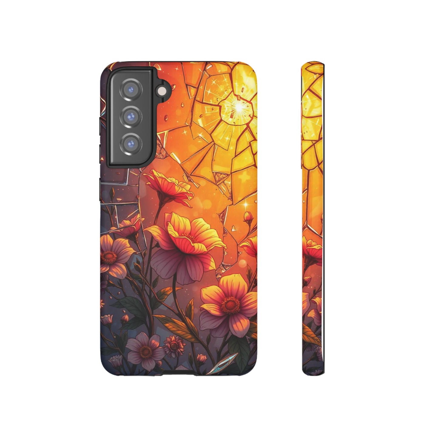 "Sunset Bloom: Shattered Glass & Floral Harmony Tough Case"