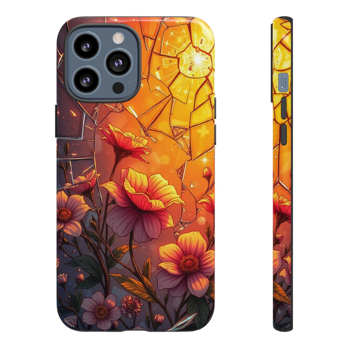 "Sunset Bloom: Shattered Glass & Floral Harmony Tough Case"