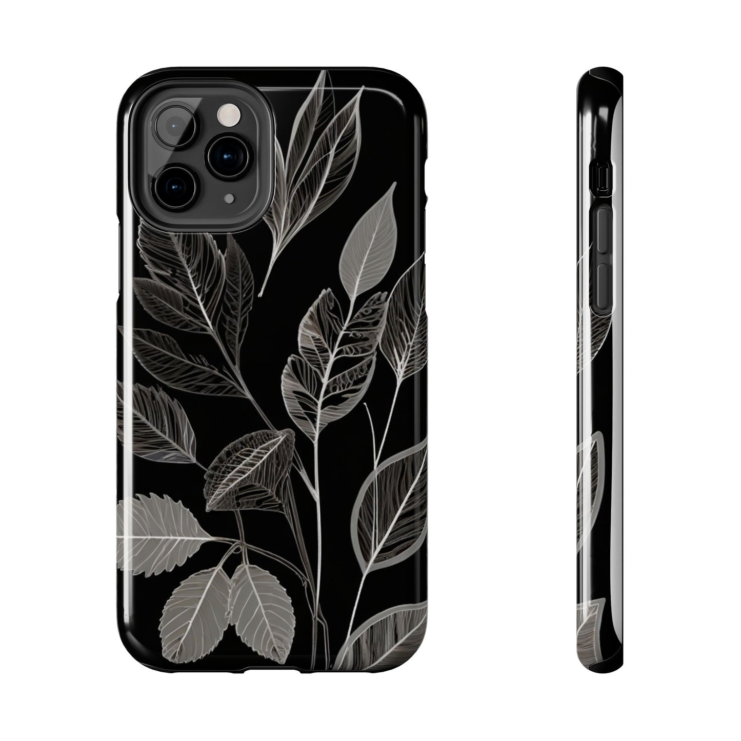 "Elegant Botanical Leaf Tough Phone Case - Modern Black & White Design.