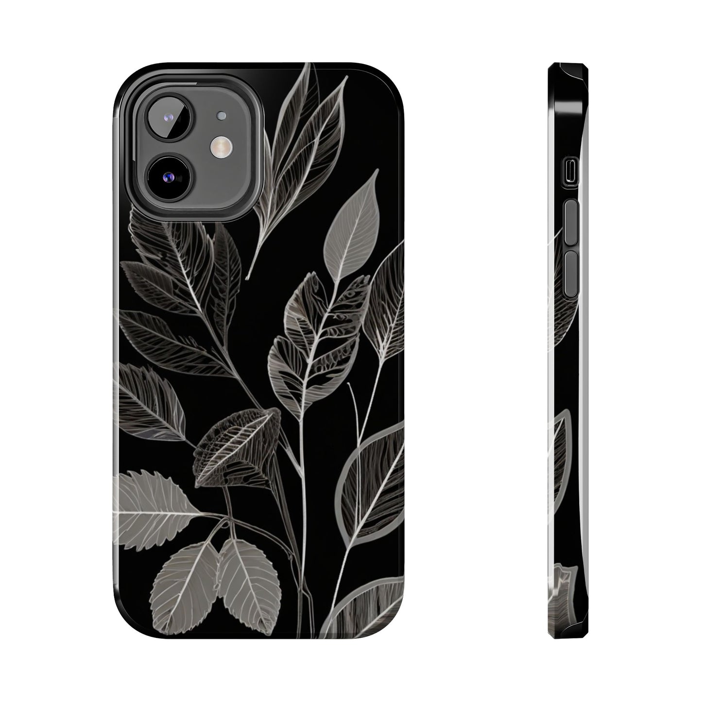 "Elegant Botanical Leaf Tough Phone Case - Modern Black & White Design.