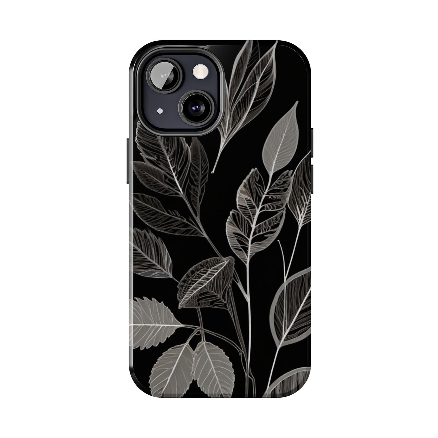 "Elegant Botanical Leaf Tough Phone Case - Modern Black & White Design.