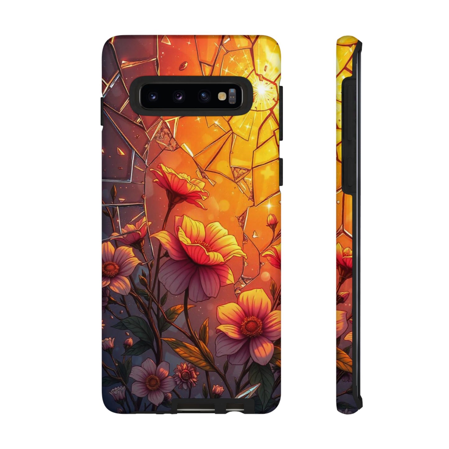 "Sunset Bloom: Shattered Glass & Floral Harmony Tough Case"