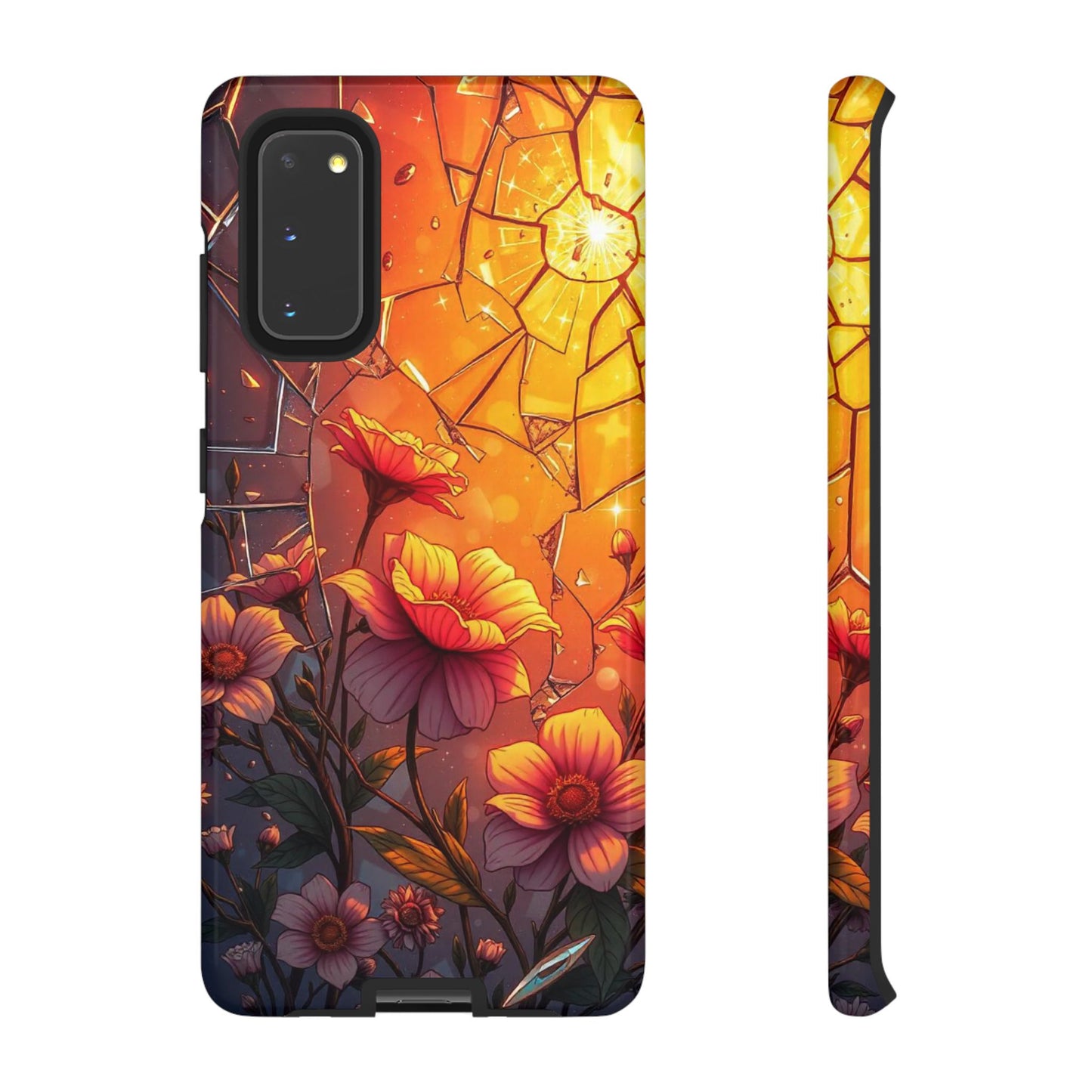 "Sunset Bloom: Shattered Glass & Floral Harmony Tough Case"