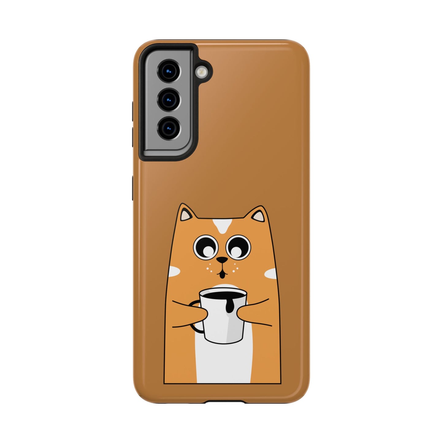 "Coffee Cat Tough Phone Case - Cute & Caffeinated Design"