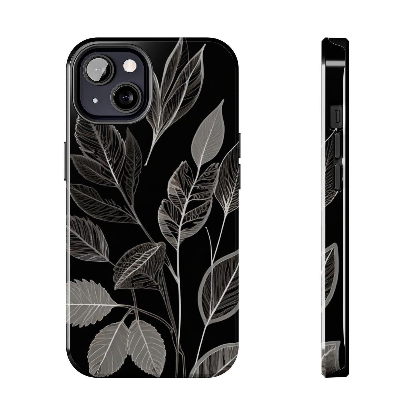 "Elegant Botanical Leaf Tough Phone Case - Modern Black & White Design.