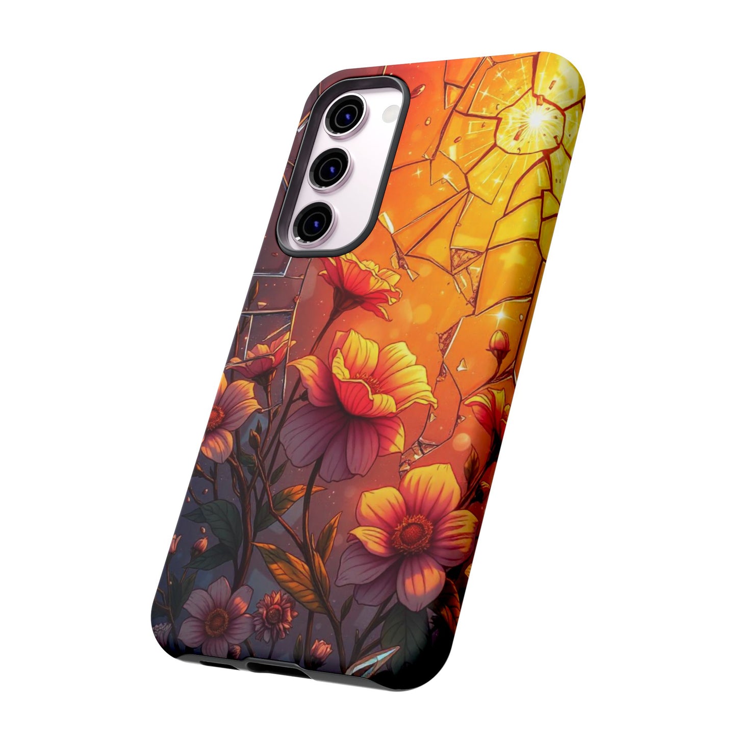 "Sunset Bloom: Shattered Glass & Floral Harmony Tough Case"