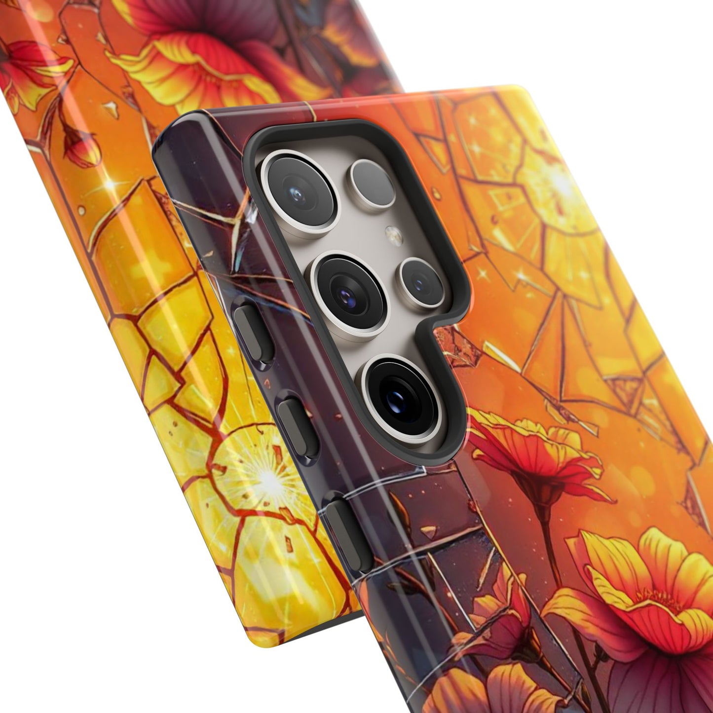 "Sunset Bloom: Shattered Glass & Floral Harmony Tough Case"