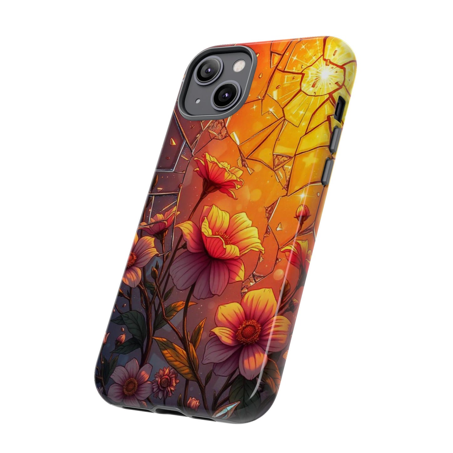 "Sunset Bloom: Shattered Glass & Floral Harmony Tough Case"