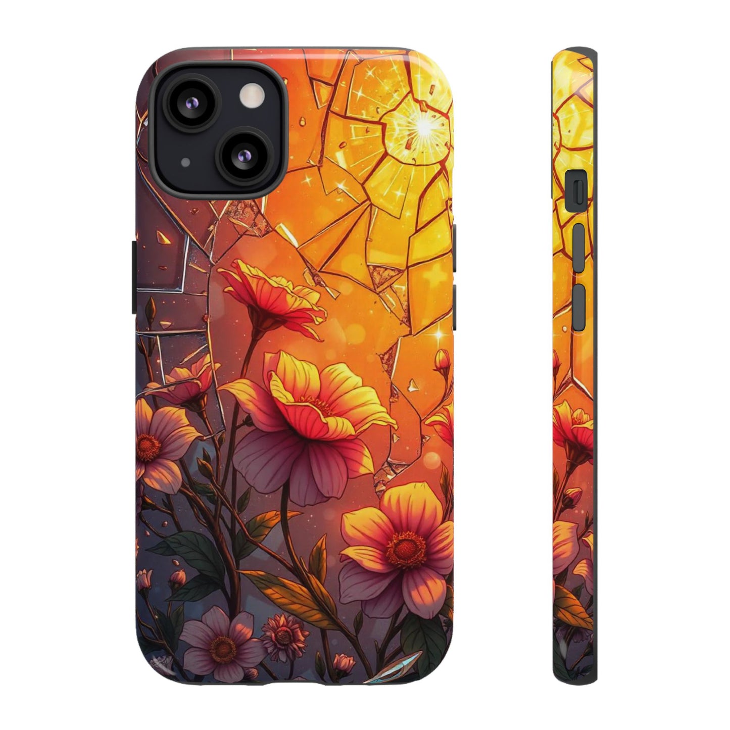 "Sunset Bloom: Shattered Glass & Floral Harmony Tough Case"