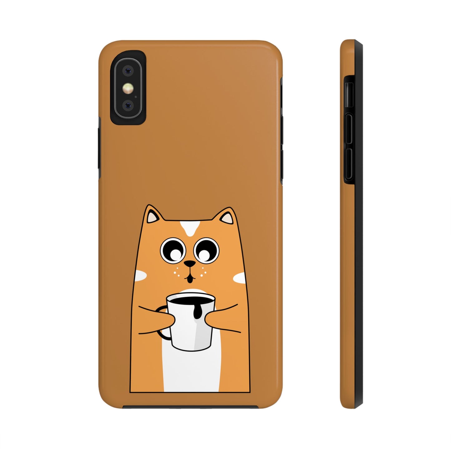 "Coffee Cat Tough Phone Case - Cute & Caffeinated Design"