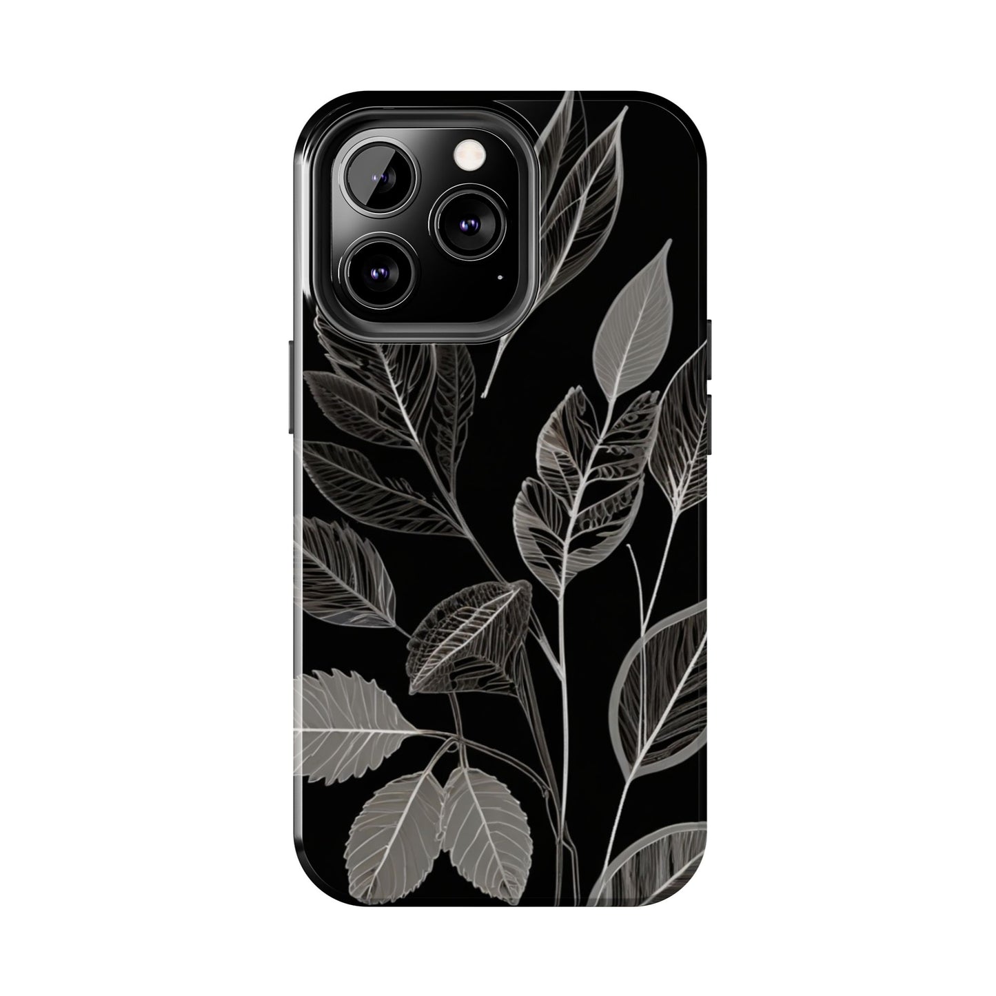 "Elegant Botanical Leaf Tough Phone Case - Modern Black & White Design.