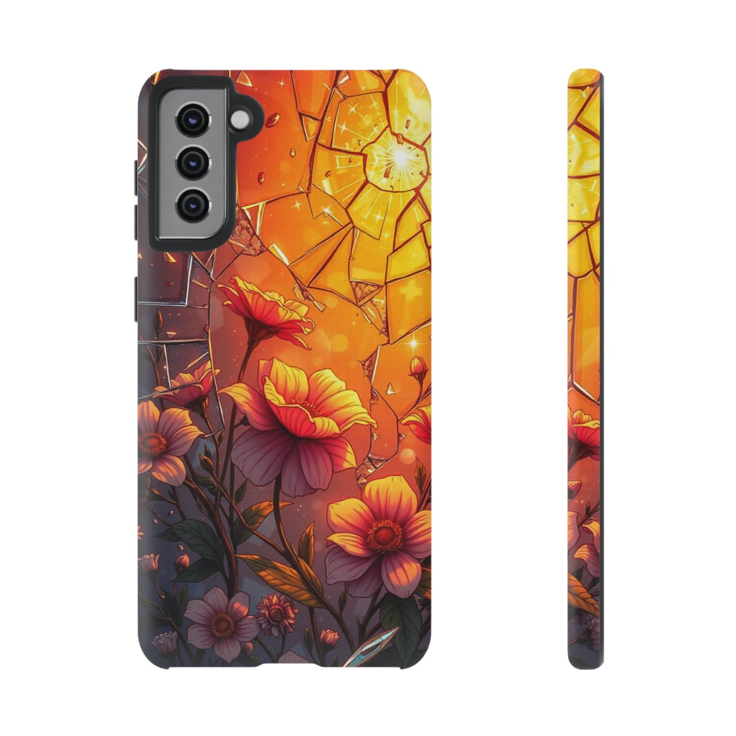 "Sunset Bloom: Shattered Glass & Floral Harmony Tough Case"