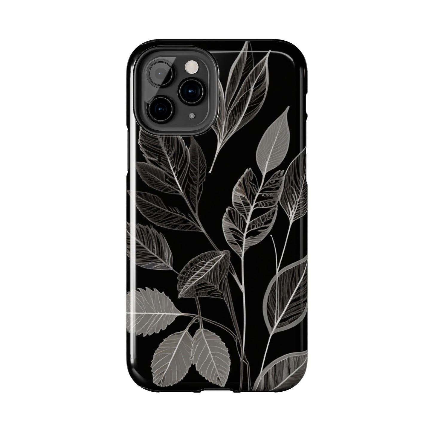 "Elegant Botanical Leaf Tough Phone Case - Modern Black & White Design.