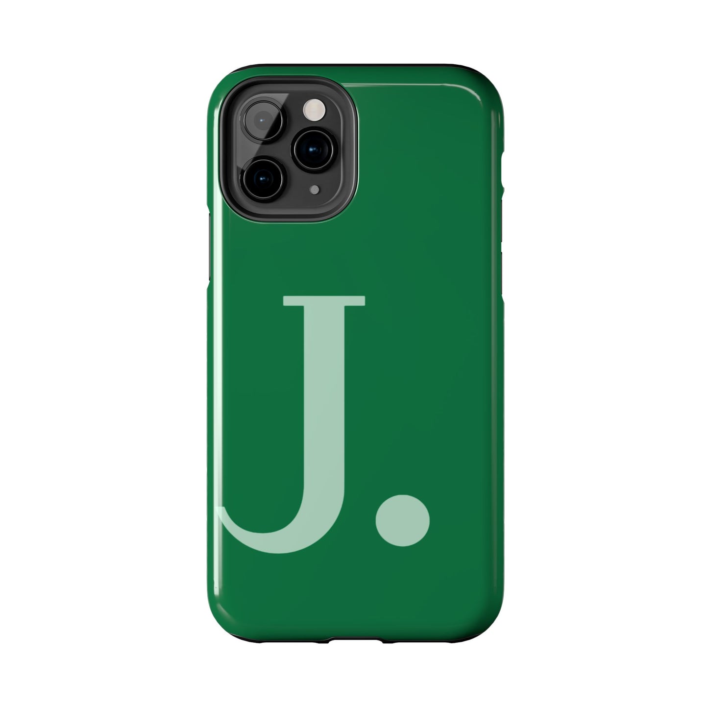 "Bold Minimalist Monogram: Custom Green Initial Tough Phone Case"