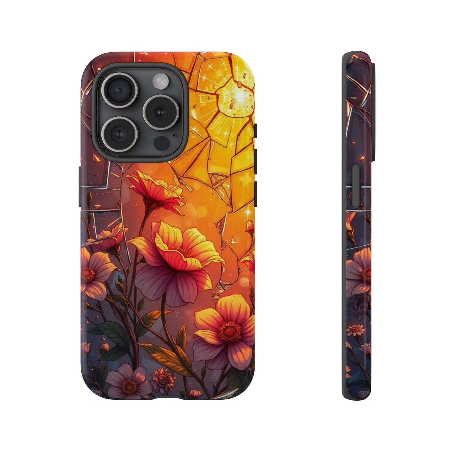 "Sunset Bloom: Shattered Glass & Floral Harmony Tough Case"