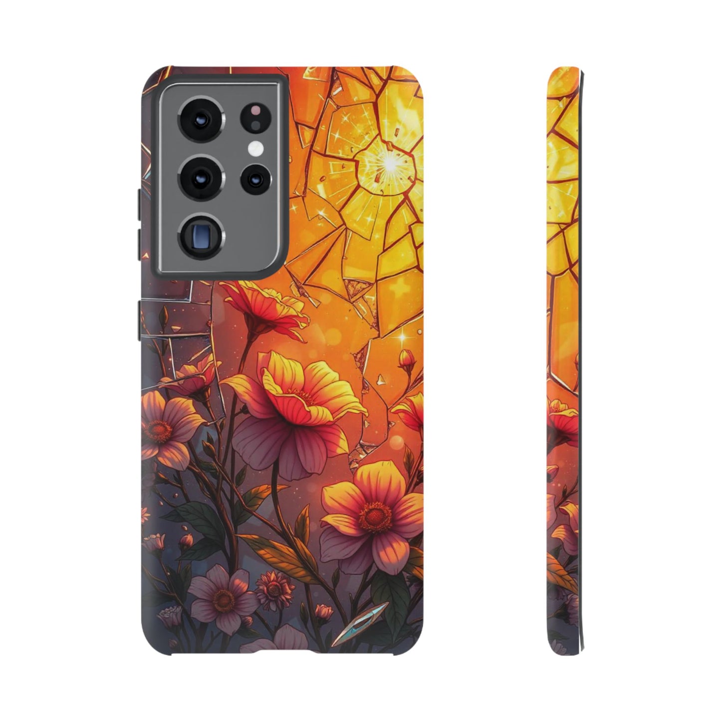 "Sunset Bloom: Shattered Glass & Floral Harmony Tough Case"