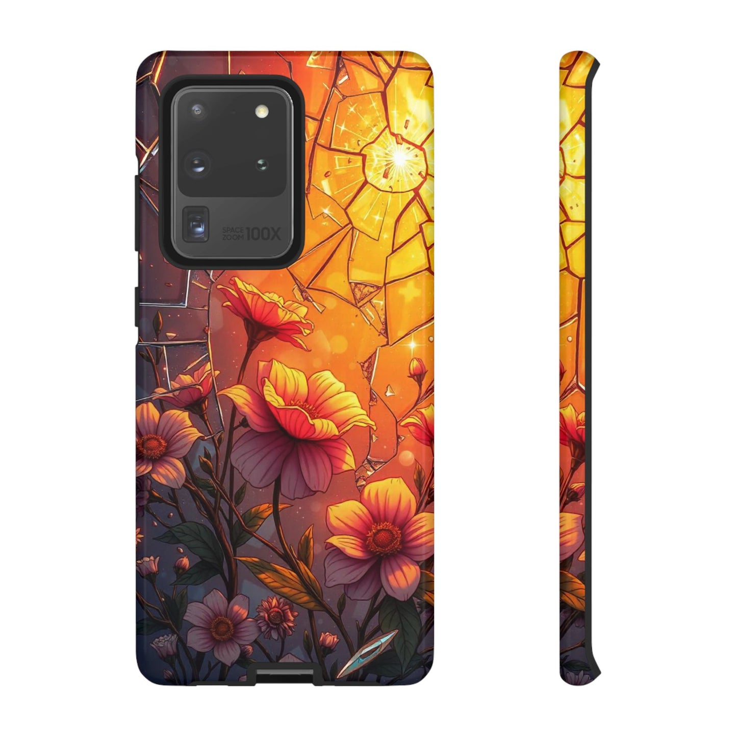 "Sunset Bloom: Shattered Glass & Floral Harmony Tough Case"