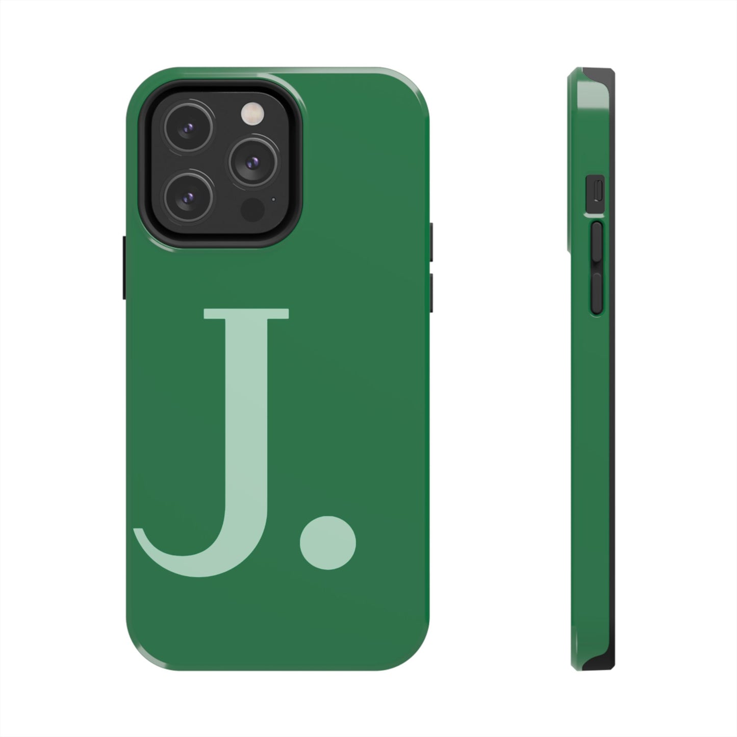 "Bold Minimalist Monogram: Custom Green Initial Tough Phone Case"