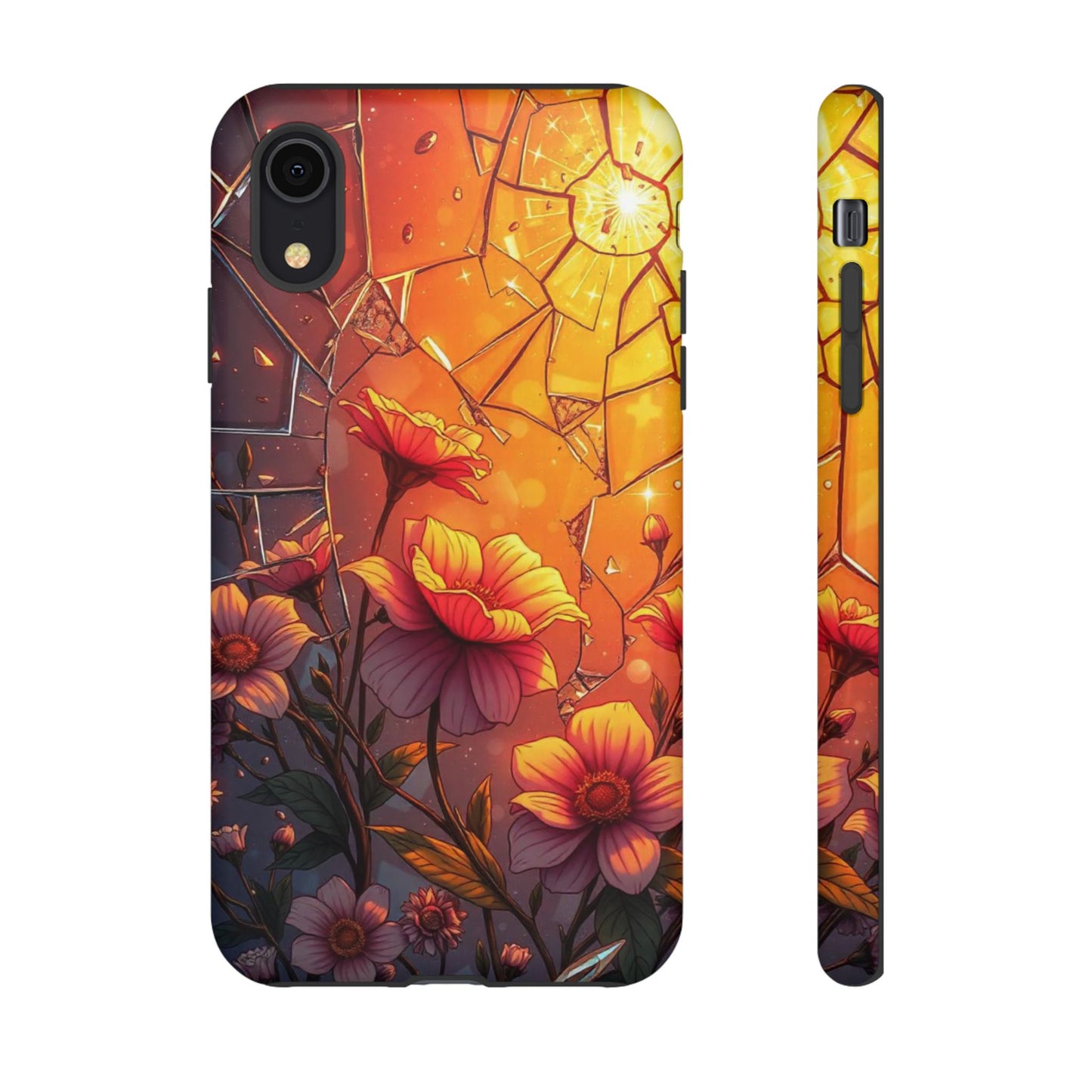 "Sunset Bloom: Shattered Glass & Floral Harmony Tough Case"