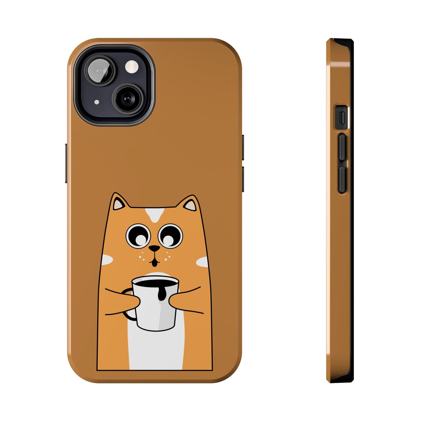 "Coffee Cat Tough Phone Case - Cute & Caffeinated Design"