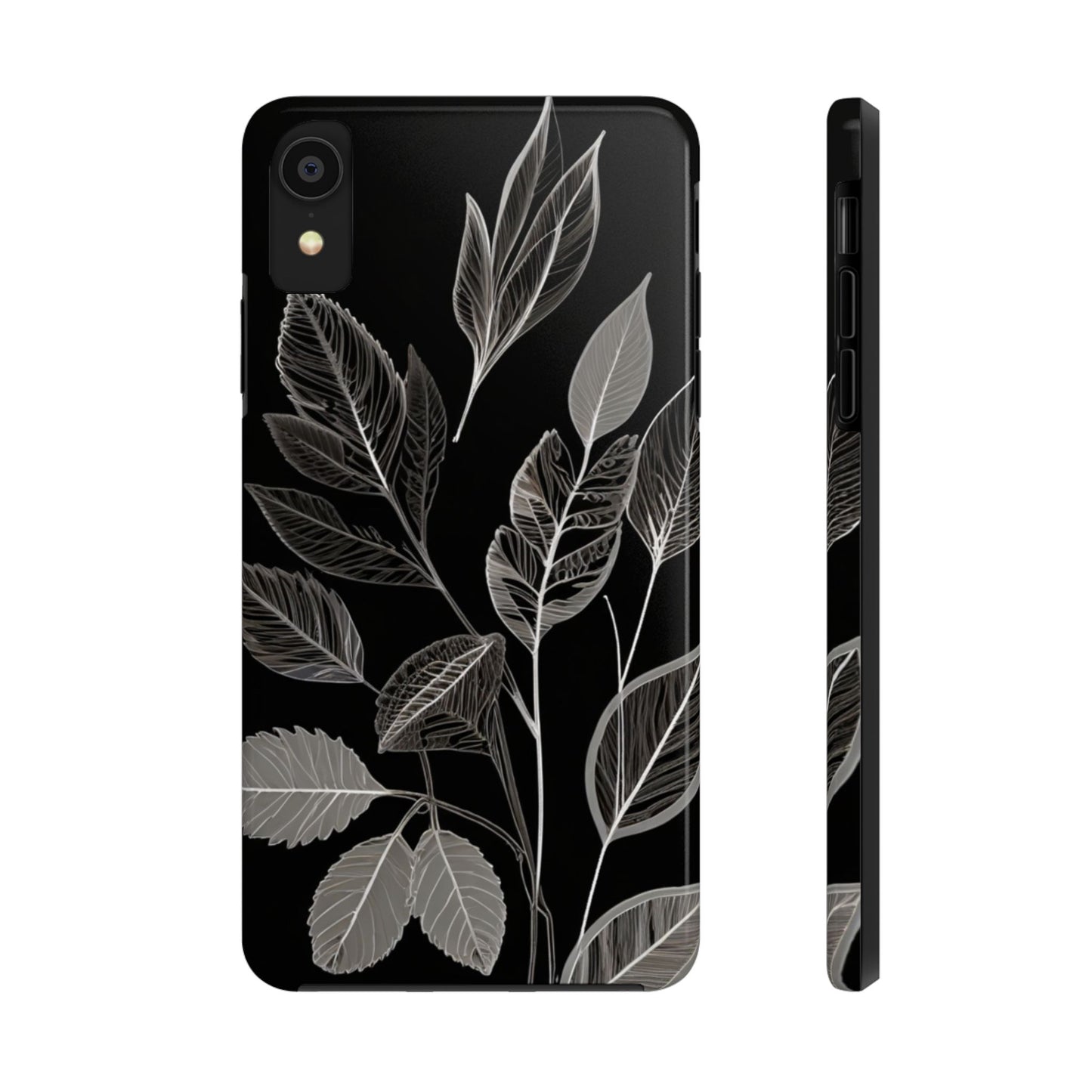 "Elegant Botanical Leaf Tough Phone Case - Modern Black & White Design.