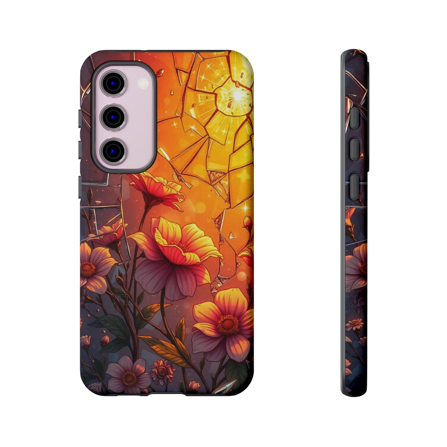 "Sunset Bloom: Shattered Glass & Floral Harmony Tough Case"