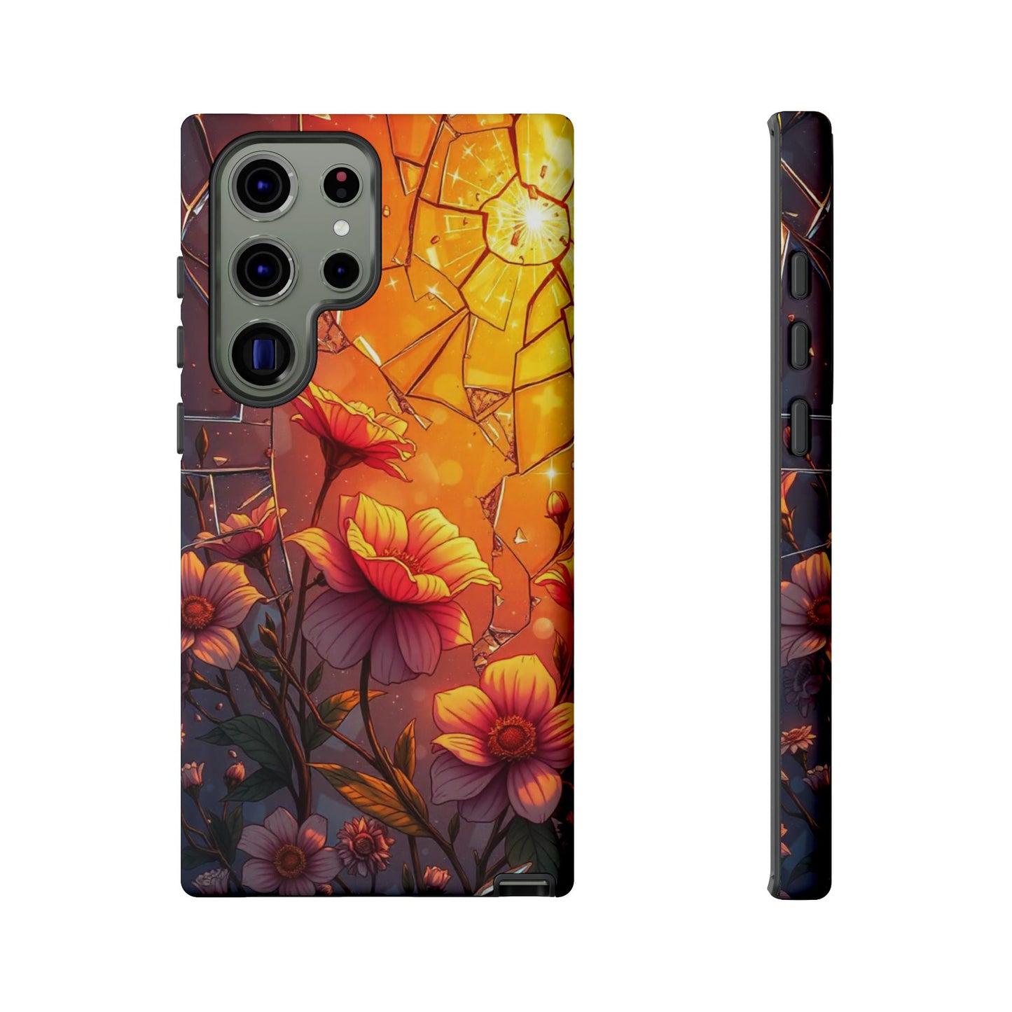 "Sunset Bloom: Shattered Glass & Floral Harmony Tough Case"