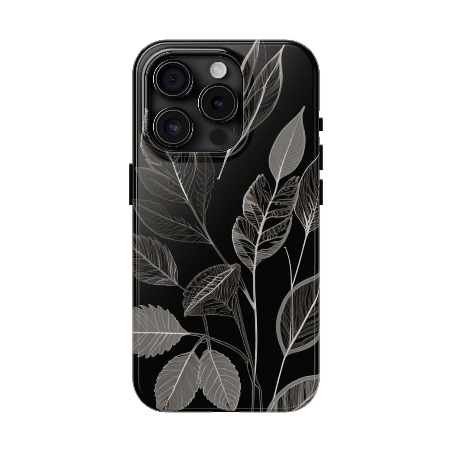 "Elegant Botanical Leaf Tough Phone Case - Modern Black & White Design.