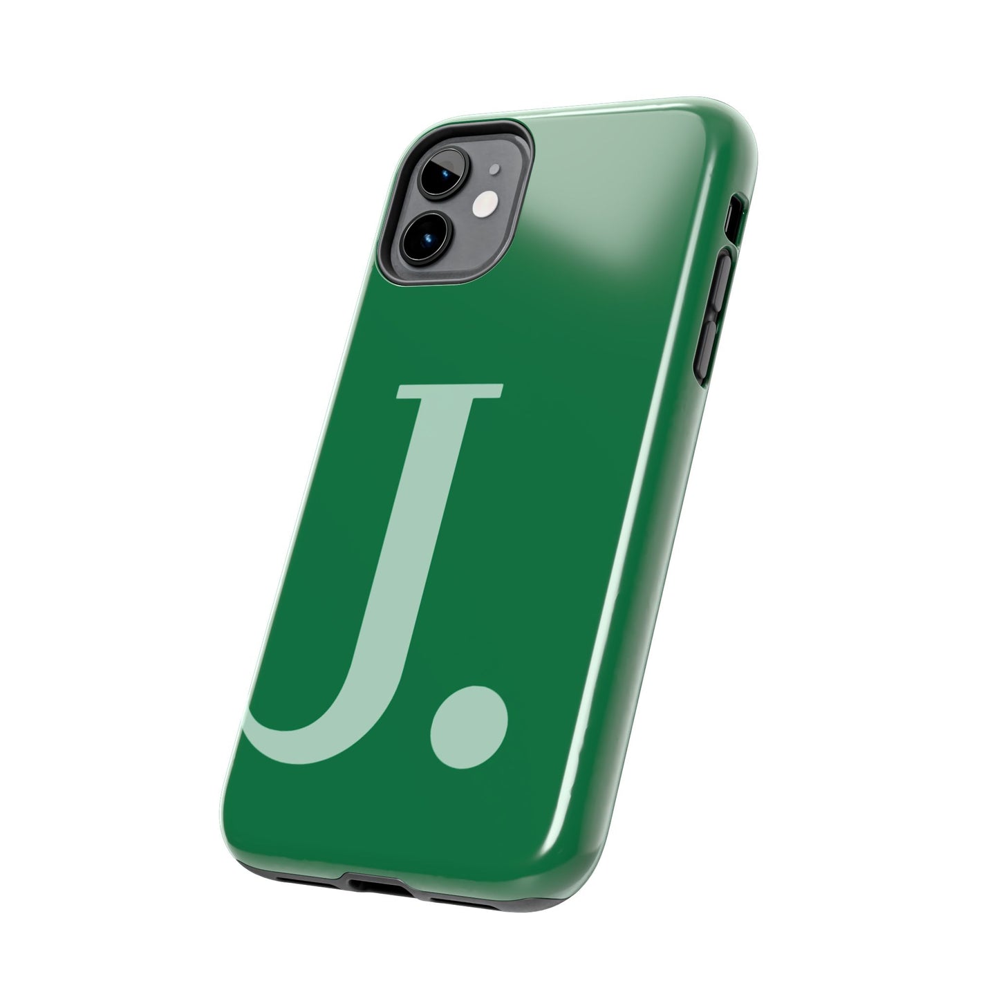 "Bold Minimalist Monogram: Custom Green Initial Tough Phone Case"