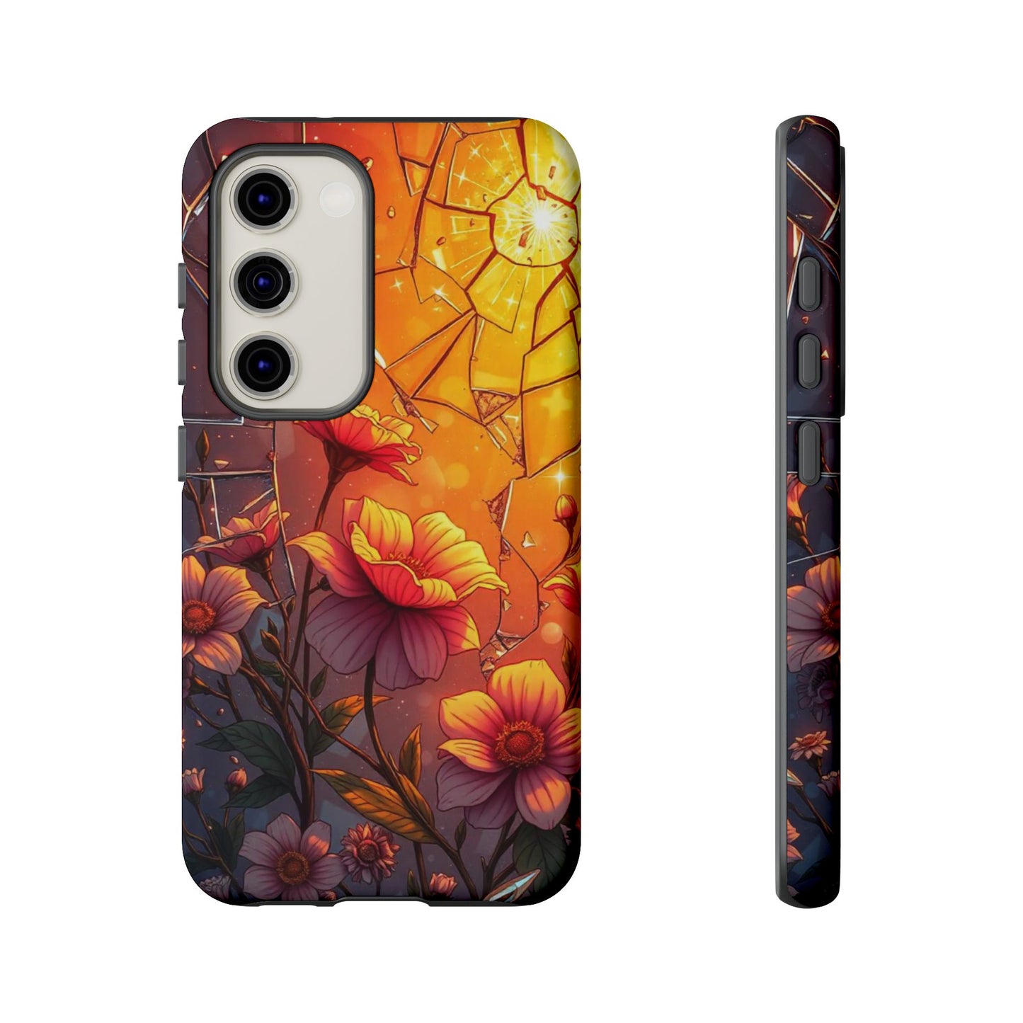 "Sunset Bloom: Shattered Glass & Floral Harmony Tough Case"