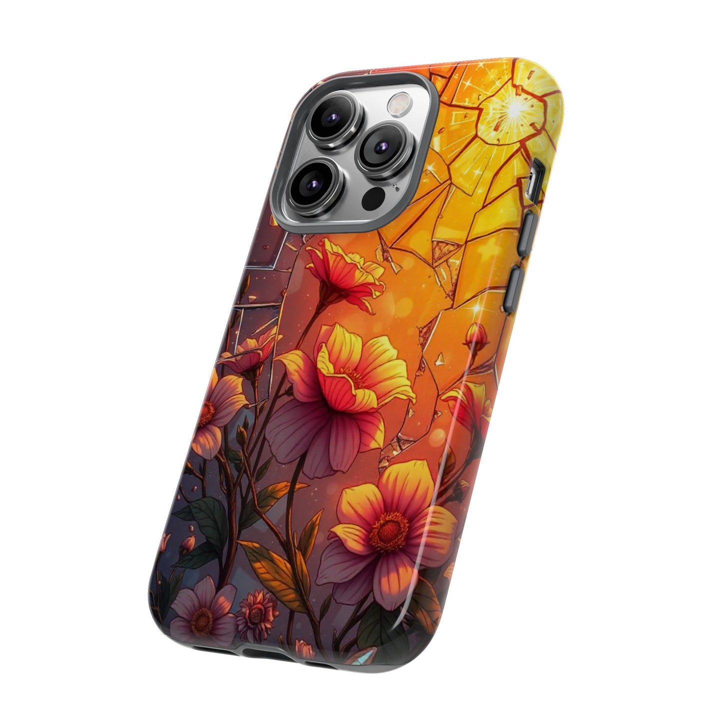 "Sunset Bloom: Shattered Glass & Floral Harmony Tough Case"