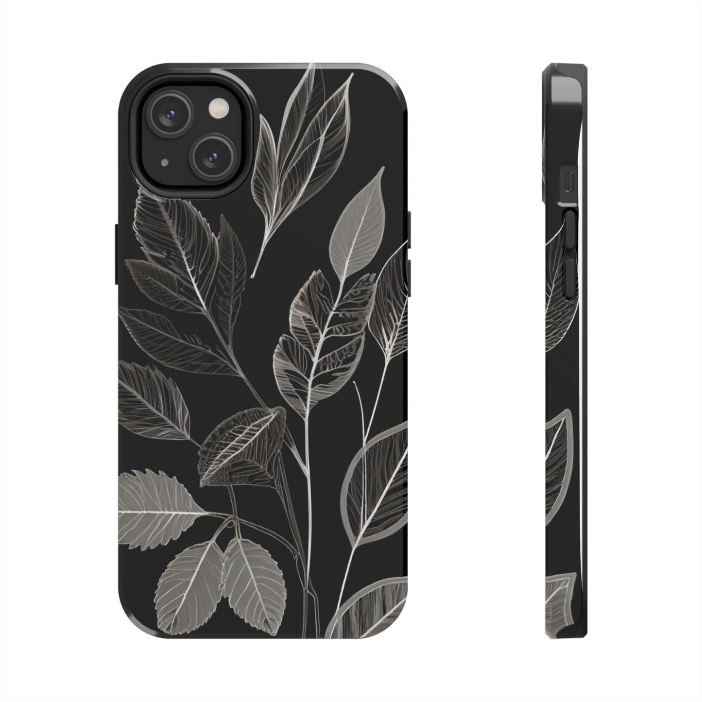 "Elegant Botanical Leaf Tough Phone Case - Modern Black & White Design.