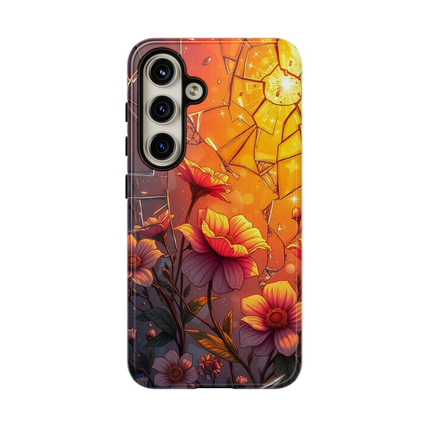 "Sunset Bloom: Shattered Glass & Floral Harmony Tough Case"