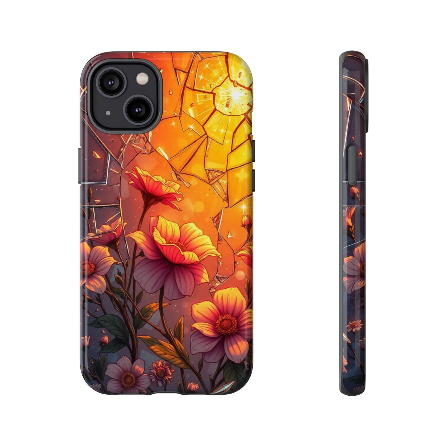 "Sunset Bloom: Shattered Glass & Floral Harmony Tough Case"