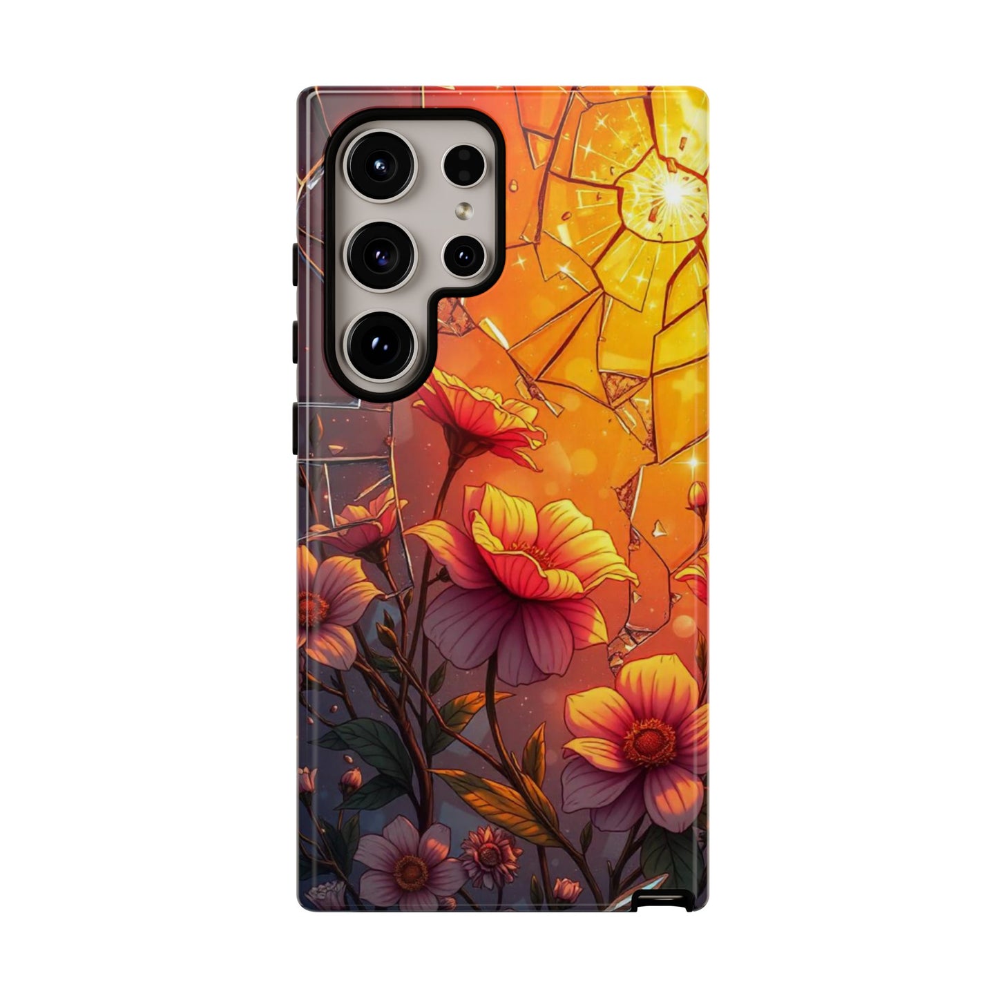 "Sunset Bloom: Shattered Glass & Floral Harmony Tough Case"