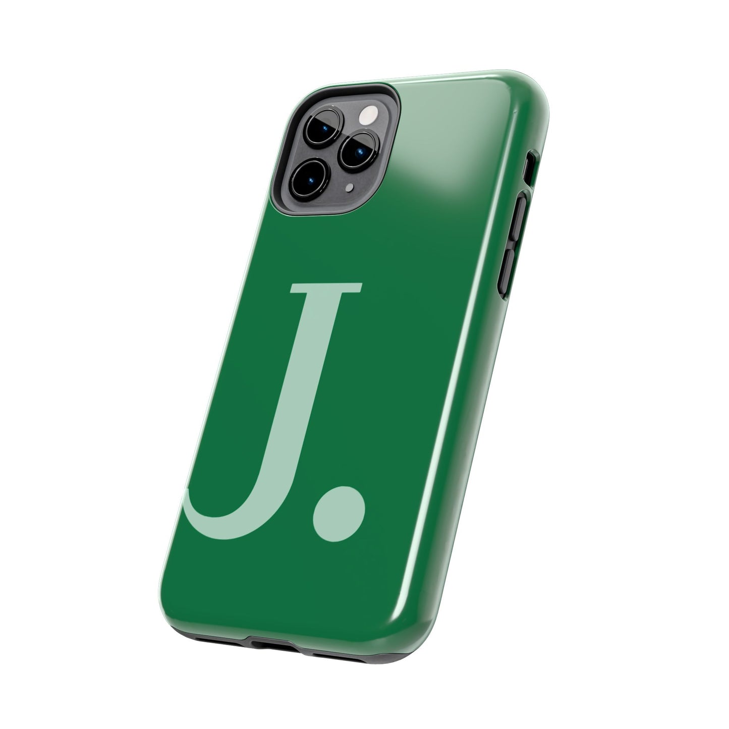 "Bold Minimalist Monogram: Custom Green Initial Tough Phone Case"