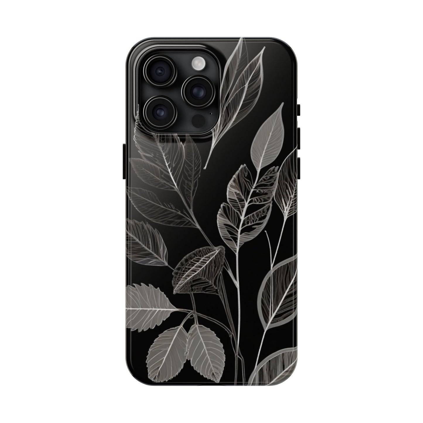 "Elegant Botanical Leaf Tough Phone Case - Modern Black & White Design.