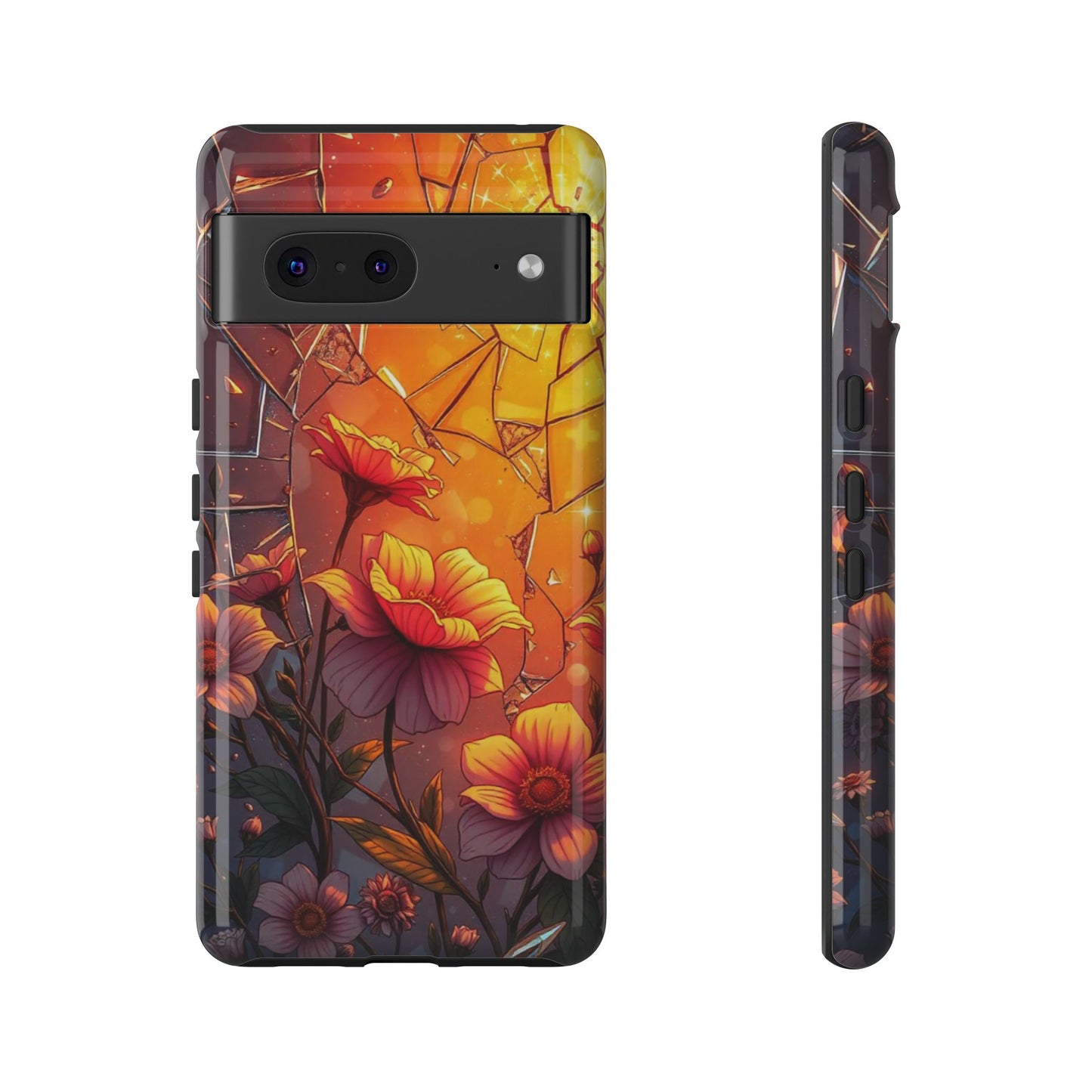 "Sunset Bloom: Shattered Glass & Floral Harmony Tough Case"