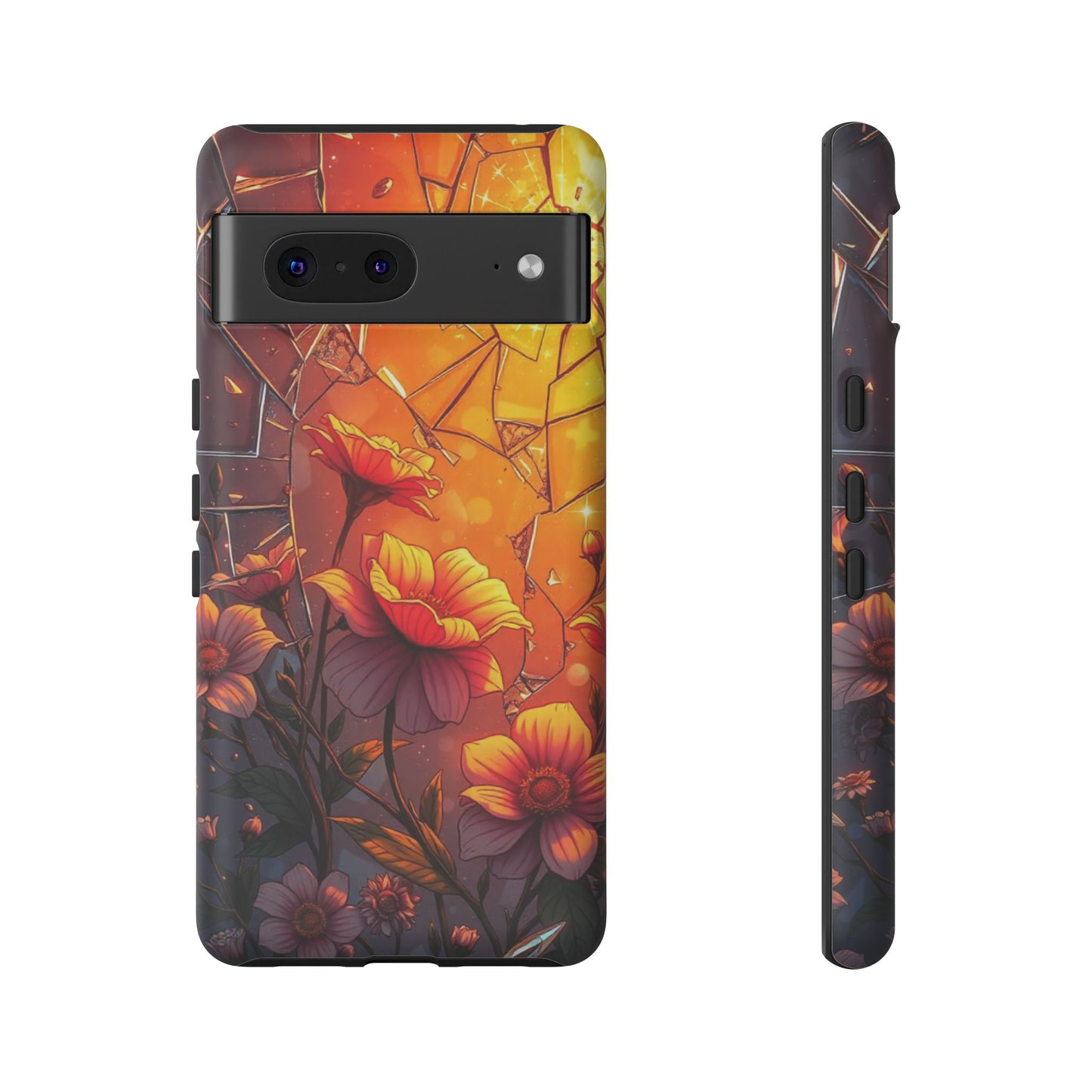 "Sunset Bloom: Shattered Glass & Floral Harmony Tough Case"