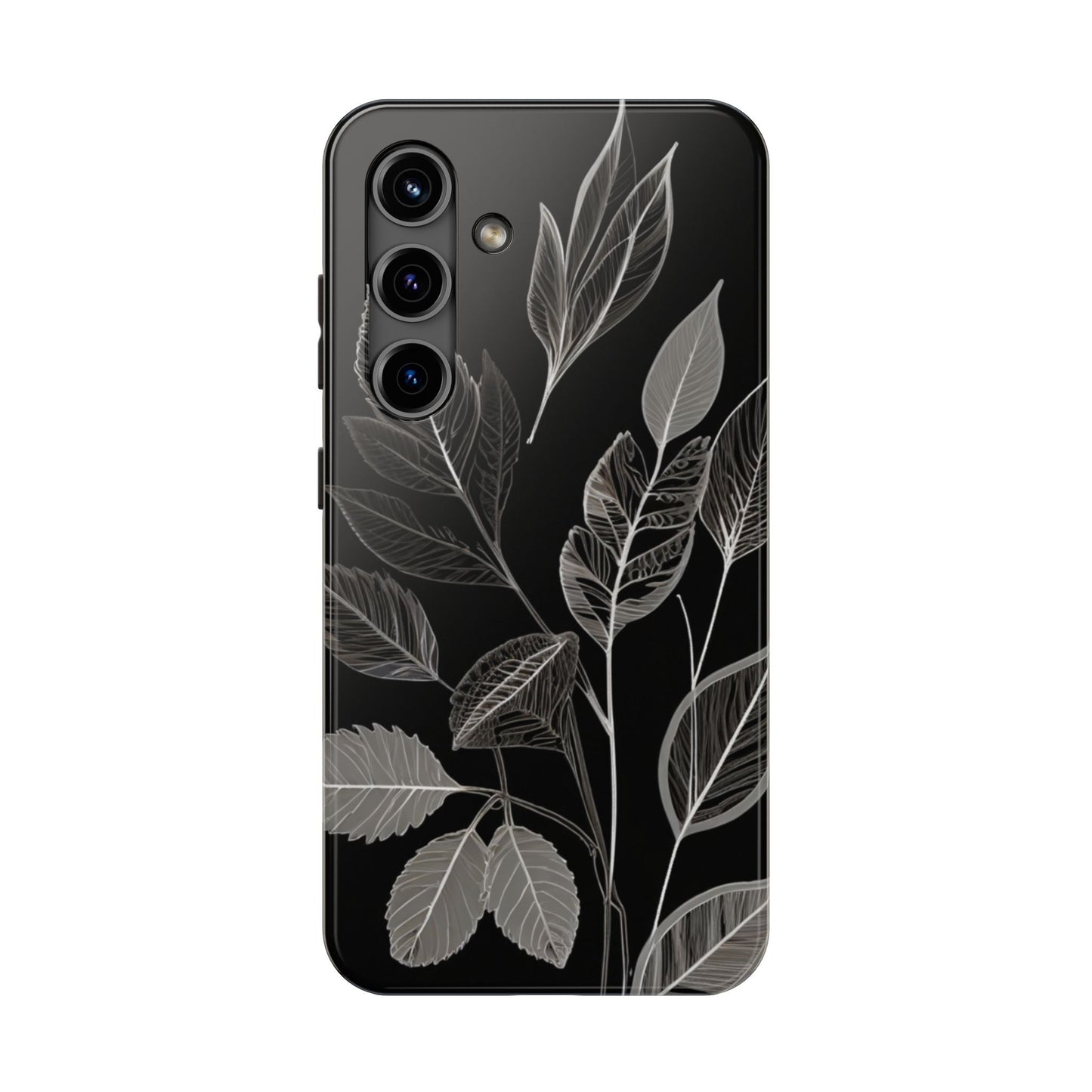 "Elegant Botanical Leaf Tough Phone Case - Modern Black & White Design.