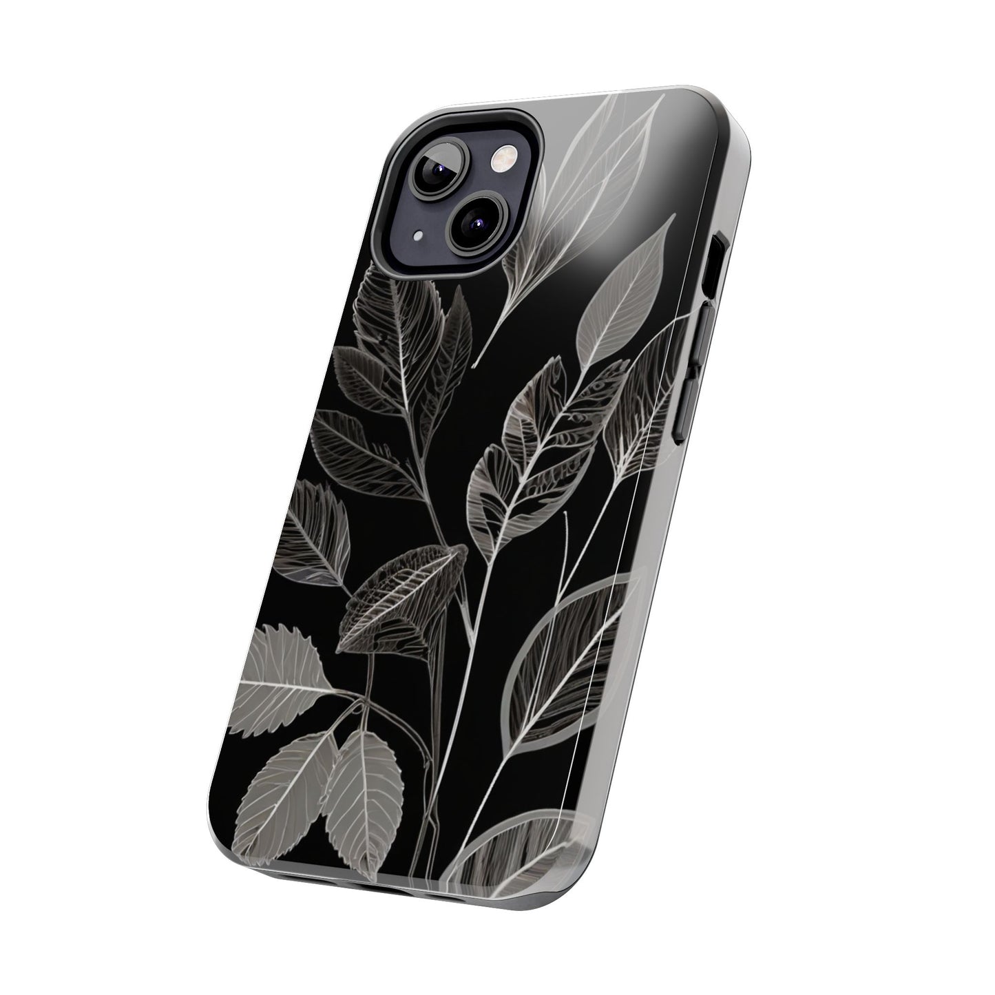 "Elegant Botanical Leaf Tough Phone Case - Modern Black & White Design.