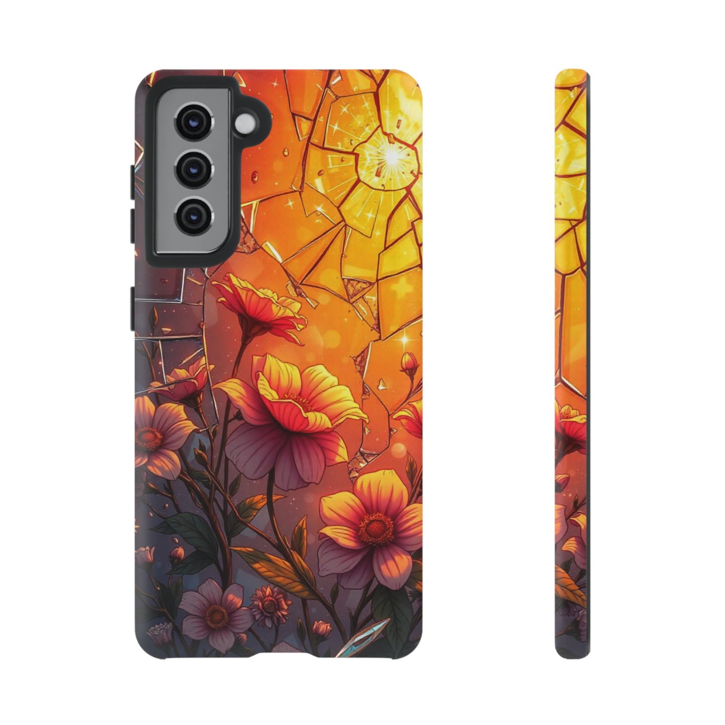 "Sunset Bloom: Shattered Glass & Floral Harmony Tough Case"