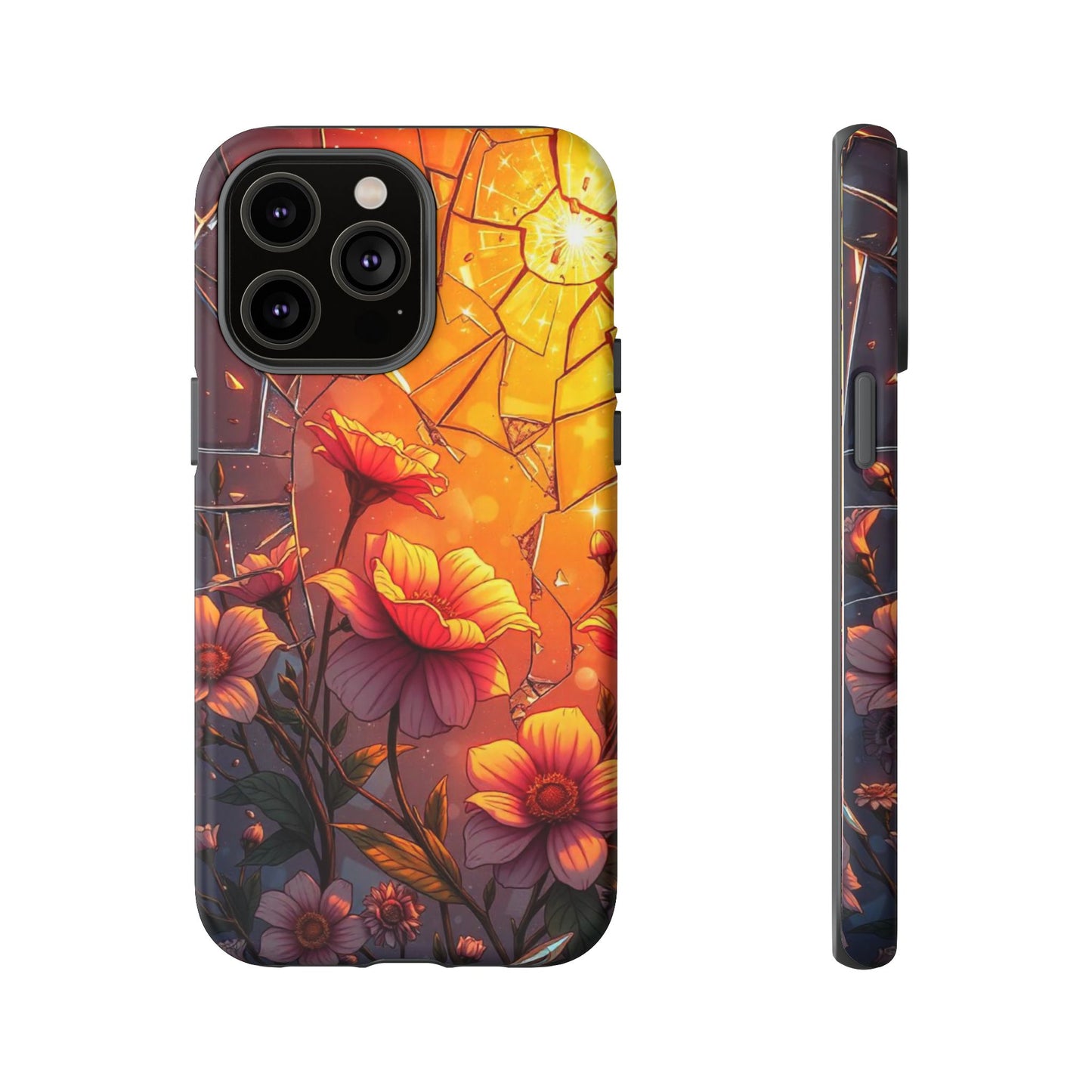 "Sunset Bloom: Shattered Glass & Floral Harmony Tough Case"