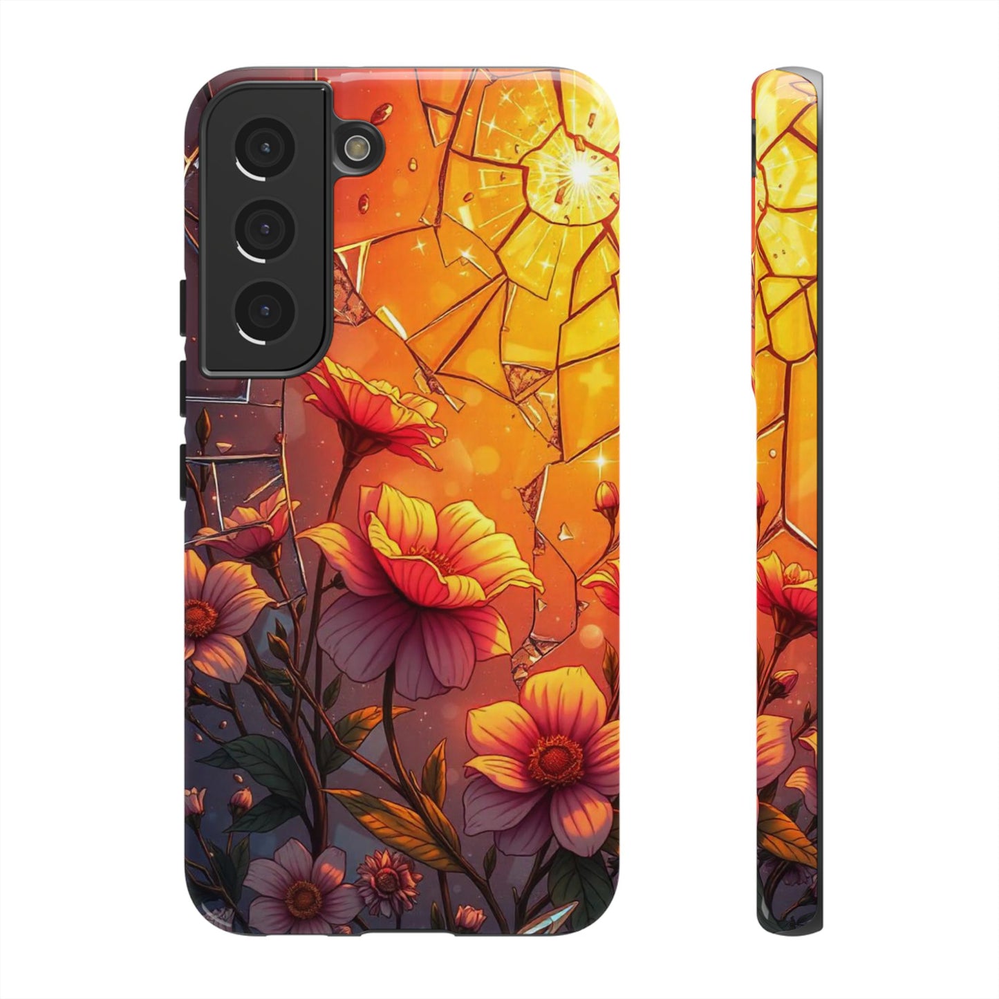 "Sunset Bloom: Shattered Glass & Floral Harmony Tough Case"