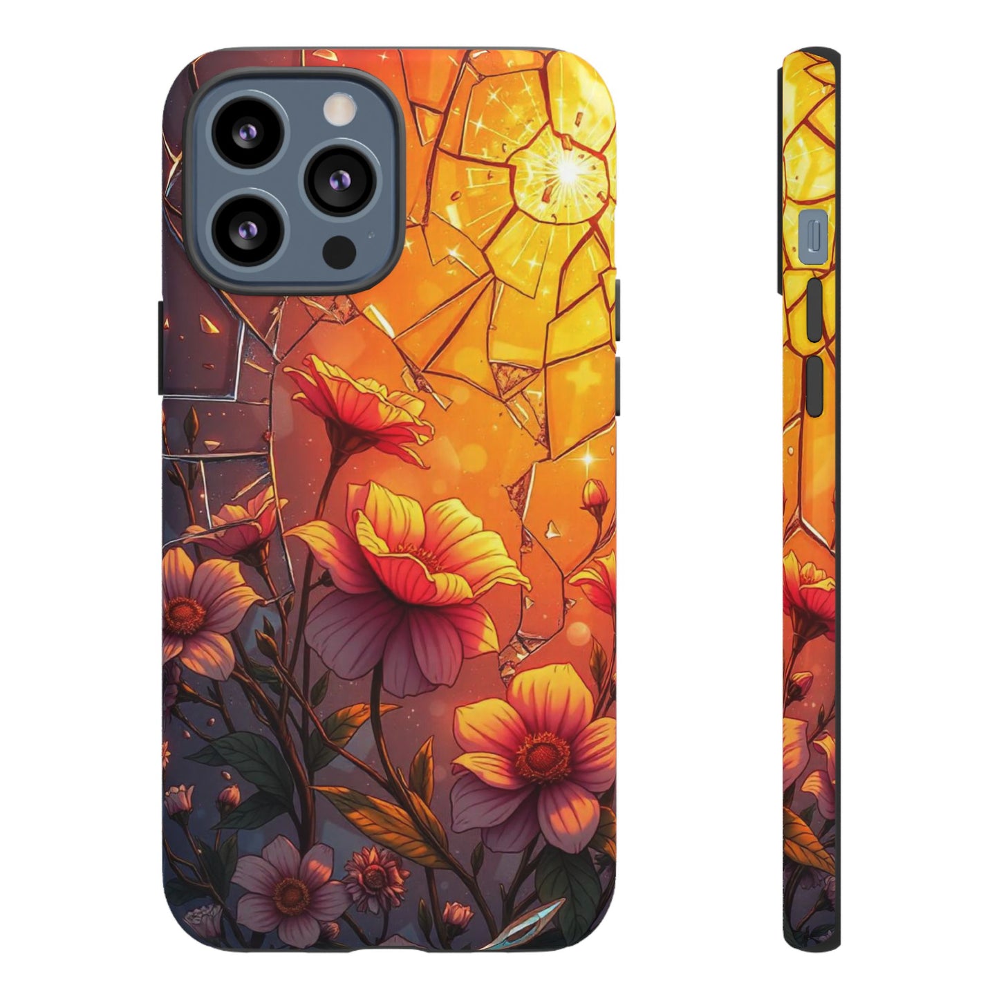 "Sunset Bloom: Shattered Glass & Floral Harmony Tough Case"