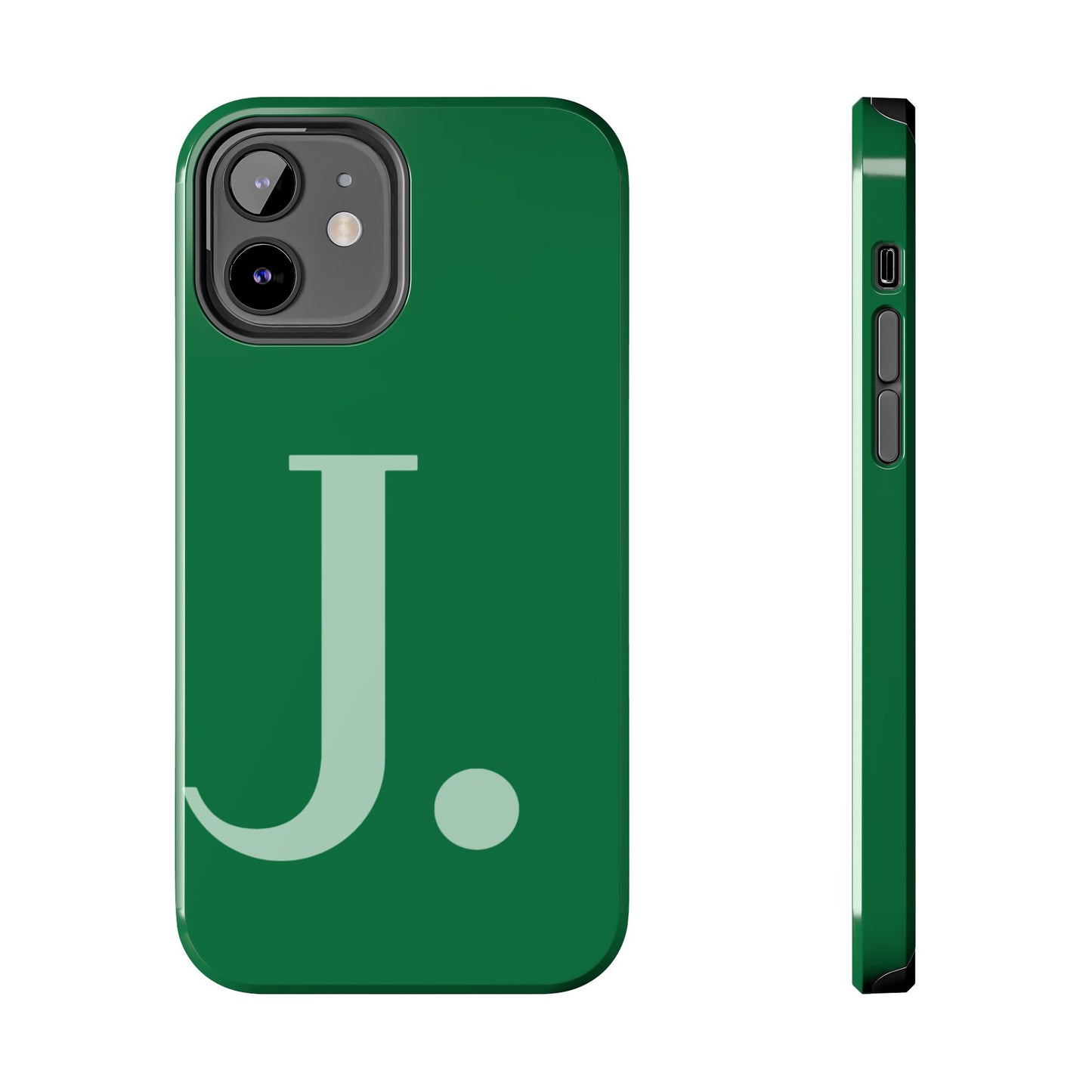 "Bold Minimalist Monogram: Custom Green Initial Tough Phone Case"